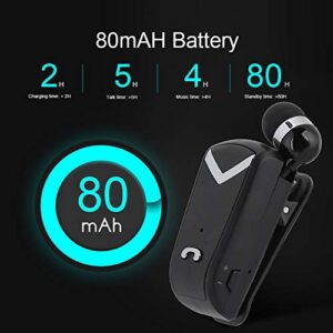 Zerone Fineblue Wireless Bluetooth Headset, in-Ear Retractable Business Noise Cancelling Lavalier Earphone with Mic Suitable for Business/Workout/Driving