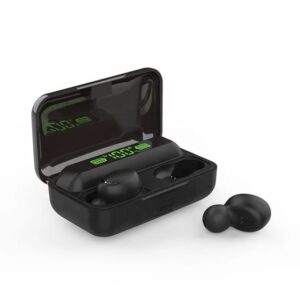 BAHASYA Wireless Bluetooth Earbuds with Digital Charging Case, Built-in Mic, Noise Cancelling, Waterproof, Deep Bass Earphones, in Ear Stereo Headphones for Sport, Gym, Gaming (Black)