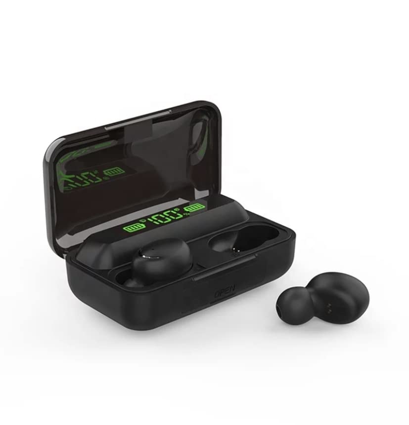BAHASYA Wireless Bluetooth Earbuds with Digital Charging Case, Built-in Mic, Noise Cancelling, Waterproof, Deep Bass Earphones, in Ear Stereo Headphones for Sport, Gym, Gaming (Black)