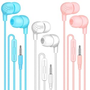 honeyake wired earbuds headphones with microphone 3 pack, in-ear headphones, 3.5mm jack noise isolating wired earbuds heavy bass stereo volume control for android, iphone, samsung, computer, ipad,mp3