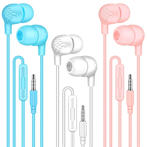 HoneyAKE Wired Earbuds Headphones with Microphone 3 Pack, in-Ear Headphones, 3.5mm Jack Noise Isolating Wired Earbuds Heavy Bass Stereo Volume Control for Android, iPhone, Samsung, Computer, iPad,MP3