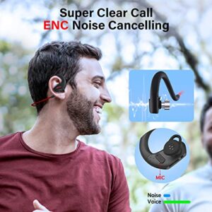 YYK Bone Conduction Headphones On-Ear Earbuds Built-in Noise-Canceling Mic,IPX7 Waterproof Sports Wireless Earphones Bluetooth Headphones for Workout Running Red