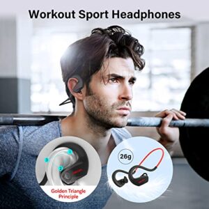 YYK Bone Conduction Headphones On-Ear Earbuds Built-in Noise-Canceling Mic,IPX7 Waterproof Sports Wireless Earphones Bluetooth Headphones for Workout Running Red