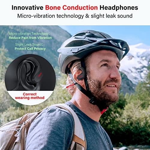 YYK Bone Conduction Headphones On-Ear Earbuds Built-in Noise-Canceling Mic,IPX7 Waterproof Sports Wireless Earphones Bluetooth Headphones for Workout Running Red