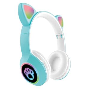 oonol kids wireless bluetooth headphones, led light over ear foldable headphone with microphone and wired for girls women (blue)