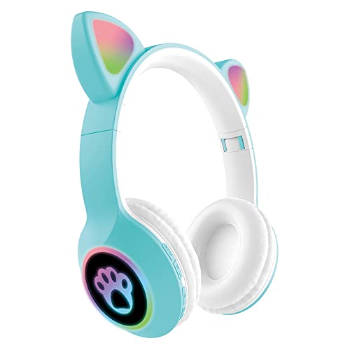 OONOL Kids Wireless Bluetooth Headphones, LED Light Over Ear Foldable Headphone with Microphone and Wired for Girls Women (Blue)