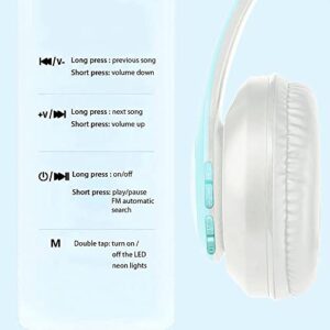 OONOL Kids Wireless Bluetooth Headphones, LED Light Over Ear Foldable Headphone with Microphone and Wired for Girls Women (Blue)