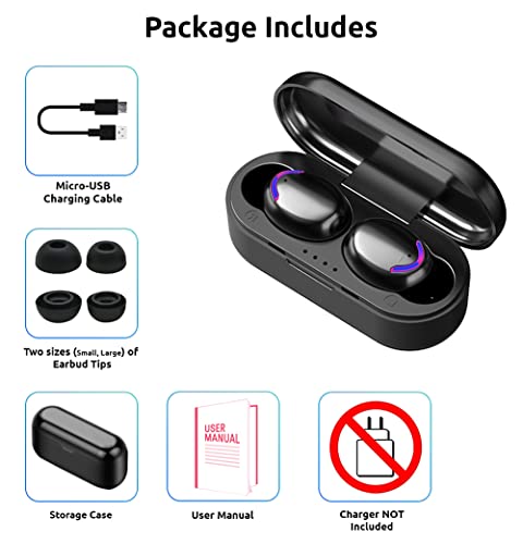 VOLT+ Plus TECH Slim Travel Wireless V5.1 Earbuds Compatible with Xiaomi Redmi A1+ Updated Micro Thin Case with Quad Mic 8D Bass IPX7 Waterproof/Sweatproof (Black)