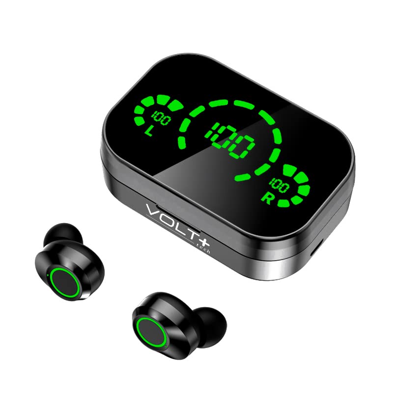 VOLT+ Plus TECH Wireless V5.3 LED Pro Earbuds Compatible with Samsung Galaxy S23/ Ultr/Plus/ 5G IPX3 Water & Sweatproof/Noise Reduction & Quad Mic(Black)