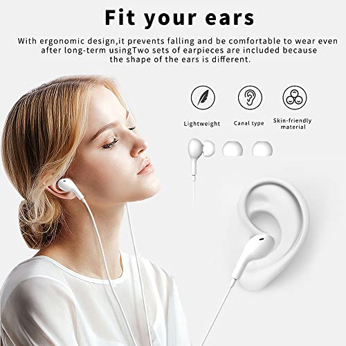 LAMSCAT USB C Headphones,Type C Wired Earbuds with Mic Noise Canceling Stereo in-Ear Headset with Volume for Samsung Galaxy S22 S21ultra S20 Pixel 6 5 4 OnePlus -White