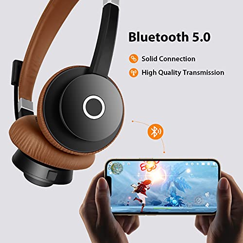 Bluetooth Headset V5.0, High Voice Clarity with Noise Canceling Mic 25Hrs Playtime Hands Free Wireless Headset for Cell Phones iPhone