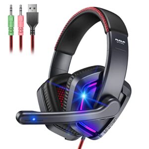 gaming headset with microphone for pc wired code over-ear headphones with noise cancelling mic and soft earmuffs, stereo bass sound, headphones for pc, laptops, black(Ｎot compatible with ps4,xbox)