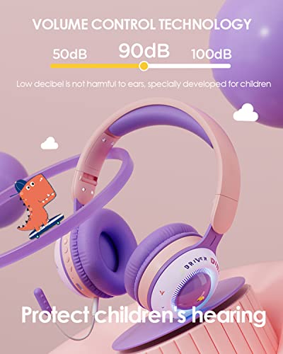 Xmenha Kids Wireless Headphones with Microphone for School - Boy Girls Noise Cancelling Ear Protection Bluetooth Headphones Foldable Children Volume Limiting for iPad Kindle Airplane Travel Tablet