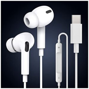 wired earbuds, usb-c in-ear wired headphones with microphone, hi-fi stereo earphones with remote to control music, calls, volume. earphones for samsung android (usb-c)
