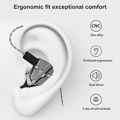 RevoNext In Ear Monitor Earbuds Wired HiFi Stereo Wired Headphones Noise Isolating QT5 Dual Driver Metal Shell In Ear Monitors Headphones for Musicians with MMCX Detachable Cables Audiophile Earphones