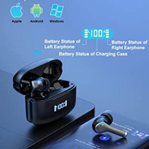 Wireless Earphones, Eranova Bluetooth Earbuds 4 Mics ENC Noise Canceling 30H Playtime IPX6 Waterproof Deep Bass Touch Control USB-C Fast Charge in-Ear Headphones for iPhone Android Sports Black