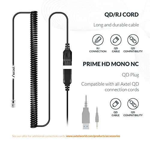 Axtel Bundle Prime HD Mono NC with AXC-01 RJ-9 Cable - Headset with Noise Cancelling Microphone for IP Desk Phones Avaya 2400/4600 Series, Mitel 6800 Series, NEC DTL/ITL, Nortel, Polycom VVX - Black