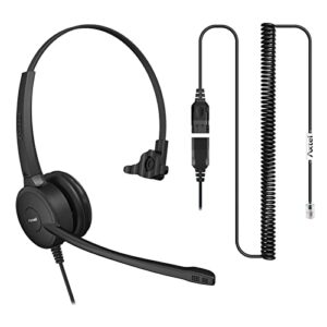 axtel bundle prime hd mono nc with axc-01 rj-9 cable – headset with noise cancelling microphone for ip desk phones avaya 2400/4600 series, mitel 6800 series, nec dtl/itl, nortel, polycom vvx – black