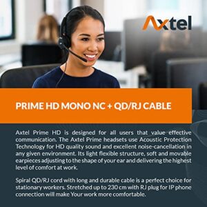 Axtel Bundle Prime HD Mono NC with AXC-01 RJ-9 Cable - Headset with Noise Cancelling Microphone for IP Desk Phones Avaya 2400/4600 Series, Mitel 6800 Series, NEC DTL/ITL, Nortel, Polycom VVX - Black