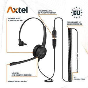 Axtel Bundle Prime HD Mono NC with AXC-01 RJ-9 Cable - Headset with Noise Cancelling Microphone for IP Desk Phones Avaya 2400/4600 Series, Mitel 6800 Series, NEC DTL/ITL, Nortel, Polycom VVX - Black