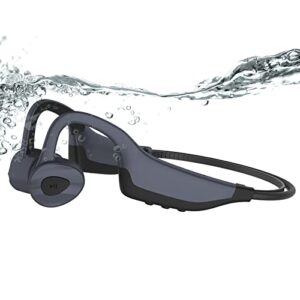 afterruenz waterproof bone conduction headphones wireless bluetooth 5.0 ip68 headset with mic built-in 16 gb mp3 player open ear for swimming running driving gym (gray)