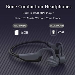 AfterRuenz Waterproof Bone Conduction Headphones Wireless Bluetooth 5.0 IP68 Headset with Mic Built-in 16 GB MP3 Player Open Ear for Swimming Running Driving Gym (Gray)