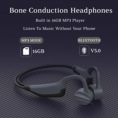 AfterRuenz Waterproof Bone Conduction Headphones Wireless Bluetooth 5.0 IP68 Headset with Mic Built-in 16 GB MP3 Player Open Ear for Swimming Running Driving Gym (Gray)