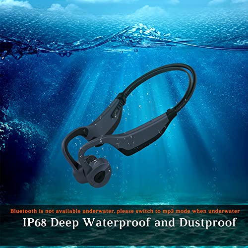 AfterRuenz Waterproof Bone Conduction Headphones Wireless Bluetooth 5.0 IP68 Headset with Mic Built-in 16 GB MP3 Player Open Ear for Swimming Running Driving Gym (Gray)