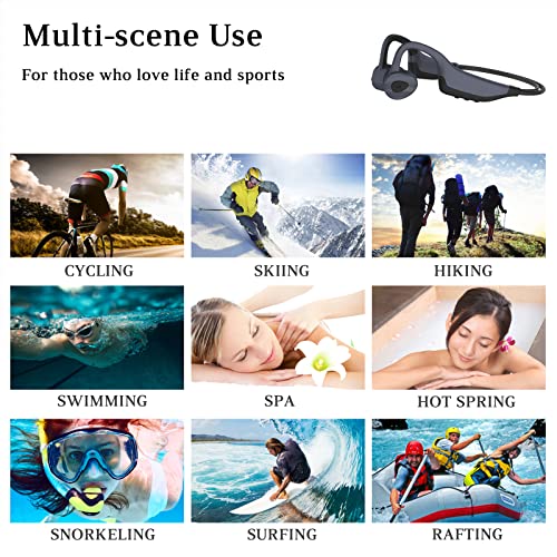 AfterRuenz Waterproof Bone Conduction Headphones Wireless Bluetooth 5.0 IP68 Headset with Mic Built-in 16 GB MP3 Player Open Ear for Swimming Running Driving Gym (Gray)