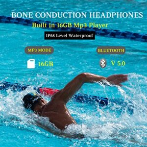 AfterRuenz Waterproof Bone Conduction Headphones Wireless Bluetooth 5.0 IP68 Headset with Mic Built-in 16 GB MP3 Player Open Ear for Swimming Running Driving Gym (Gray)