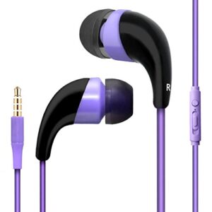 universal wired earphones with mic stereo for iphone, ipod, ipad, samsung, android smartphone, tablets, mp3 players 3.5mm jack (purple)