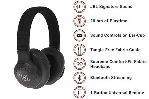JBL E55BT Over-Ear Wireless Headphones Black