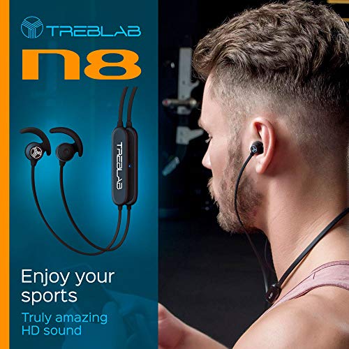 TREBLAB N8 – Magnetic Neckband Wireless Running Earphones Sports - Lightweight, IPX5 Waterproof Earbuds, Noise Canceling Wireless Headphone Bluetooth 5 with Mic for Gym Workout. Sports Headphones 2019