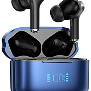 YHT Bluetooth 5.2 Wireless Earbuds, Clear Call Noise Cancelling with 4 Microphones Wireless in Ear Headphones, LED Power Display HiFi Stereo Sound Earphones Compatible for iPhone Android, Blue