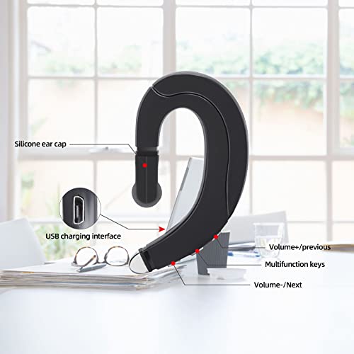 KAILIDE Ear Hooks Bluetooth Headset, Single Ear Bluetooth 5.0 Headset with Noise Canceling Mic Hands-Free Earpiece Painless Headphones Business/Office