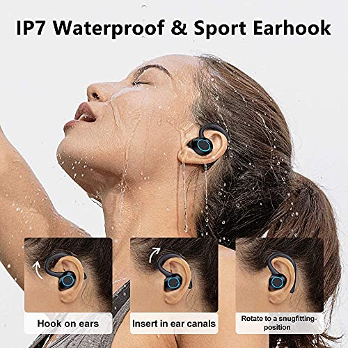 REGOKI Wireless Earbuds, Lightweight Bluetooth 5.1 Headphones in Ear with Earhooks, Sport Headphones for Running, Bluetooth Earphones Noise Cancelling Deep Bass, IP7 Waterproof Headset (Black)