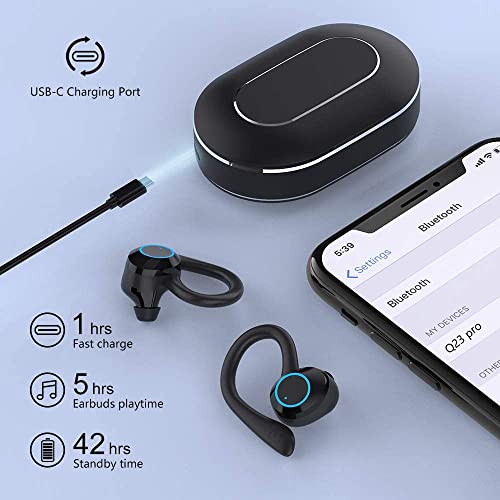 REGOKI Wireless Earbuds, Lightweight Bluetooth 5.1 Headphones in Ear with Earhooks, Sport Headphones for Running, Bluetooth Earphones Noise Cancelling Deep Bass, IP7 Waterproof Headset (Black)