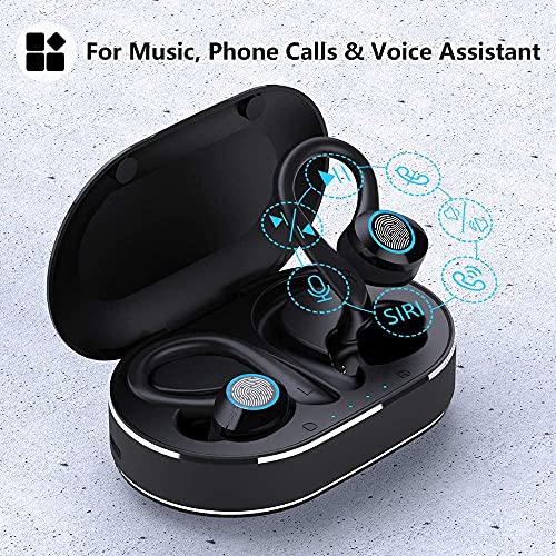 REGOKI Wireless Earbuds, Lightweight Bluetooth 5.1 Headphones in Ear with Earhooks, Sport Headphones for Running, Bluetooth Earphones Noise Cancelling Deep Bass, IP7 Waterproof Headset (Black)