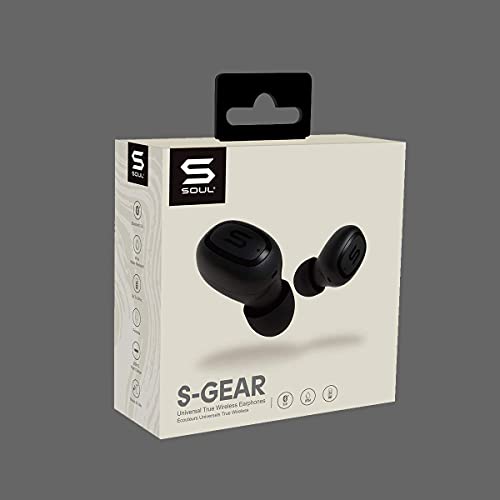 Soul S-Gear Wireless Earbuds - in Ear Headphones, Bluetooth, Water-Resistant, Music and Calls (Black)