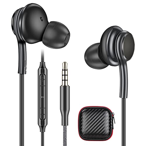 HoneyAKE 3.5mm Jack Wired Headphones for Samsung Galaxy S10 S10e Plus S8 Plus Wired Earphones Earbuds Stereo in-Ear Noise Canceling Headset Earphone with Microphone for Samsung Note 8, Black