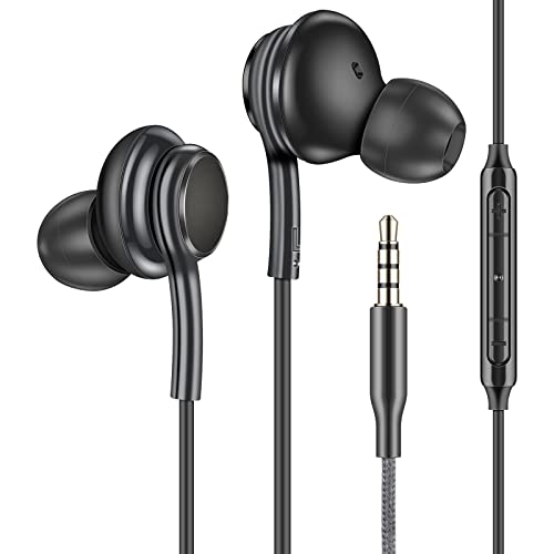 HoneyAKE 3.5mm Jack Wired Headphones for Samsung Galaxy S10 S10e Plus S8 Plus Wired Earphones Earbuds Stereo in-Ear Noise Canceling Headset Earphone with Microphone for Samsung Note 8, Black