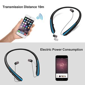 Neckband Bluetooth Headphones, Retractable Earbuds Wireless Headset Sports Noise Cancelling Stereo Earphones with Microphone Compatible with iPhone, Android, Samsung, iPad, PC