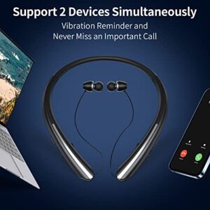 Neckband Bluetooth Headphones, Retractable Earbuds Wireless Headset Sports Noise Cancelling Stereo Earphones with Microphone Compatible with iPhone, Android, Samsung, iPad, PC