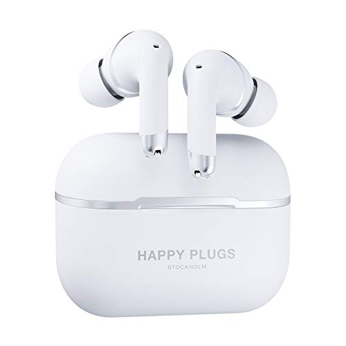 Happy Plugs Air 1 ANC – Premium Quality True Wireless Bluetooth Earbuds – Charging Case & Built-in Microphones – Excellent Active Noise Cancelling – 38 Hours Battery Life - White