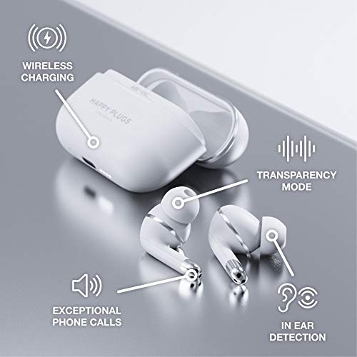 Happy Plugs Air 1 ANC – Premium Quality True Wireless Bluetooth Earbuds – Charging Case & Built-in Microphones – Excellent Active Noise Cancelling – 38 Hours Battery Life - White