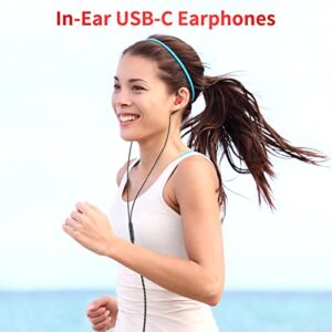 HoneyAKE USB Type C Headphone Earbuds Earphones with Microphone (Mic) in-Ear Wired Volume Control for Samsung Galaxy S8 Google Pixel 2 XL OnePlus 5 5T 3T, Over Ear Buds for Kids Women Small Ears Red