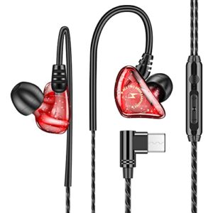 HoneyAKE USB Type C Headphone Earbuds Earphones with Microphone (Mic) in-Ear Wired Volume Control for Samsung Galaxy S8 Google Pixel 2 XL OnePlus 5 5T 3T, Over Ear Buds for Kids Women Small Ears Red