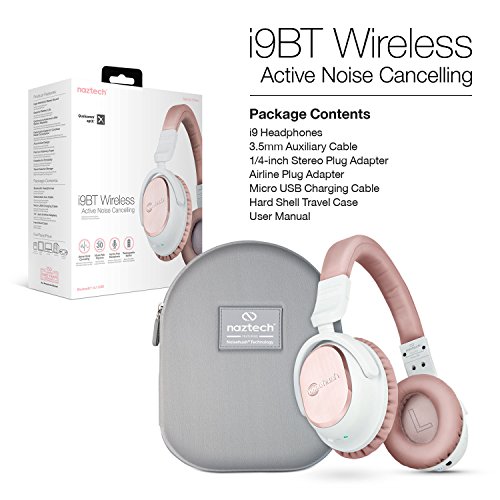 Naztech i9 Wireless Active Noise Cancelling Headphones. Up to 30 hrs Playtime for iPhones, Smartphones, Tablets, Computers / Airplane Adapter Included