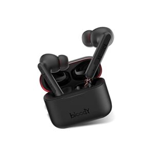 bloody m90 tws active noise cancelling bluetooth gaming earbuds, hybrid carbon diaphragm, bass music & low latency gaming mode, dual enc microphone, ipx4 rate, with wireless charging case