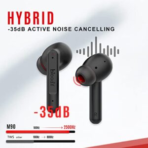 Bloody M90 TWS Active Noise Cancelling Bluetooth Gaming Earbuds, Hybrid Carbon Diaphragm, Bass Music & Low Latency Gaming Mode, Dual ENC Microphone, IPX4 Rate, with Wireless Charging Case